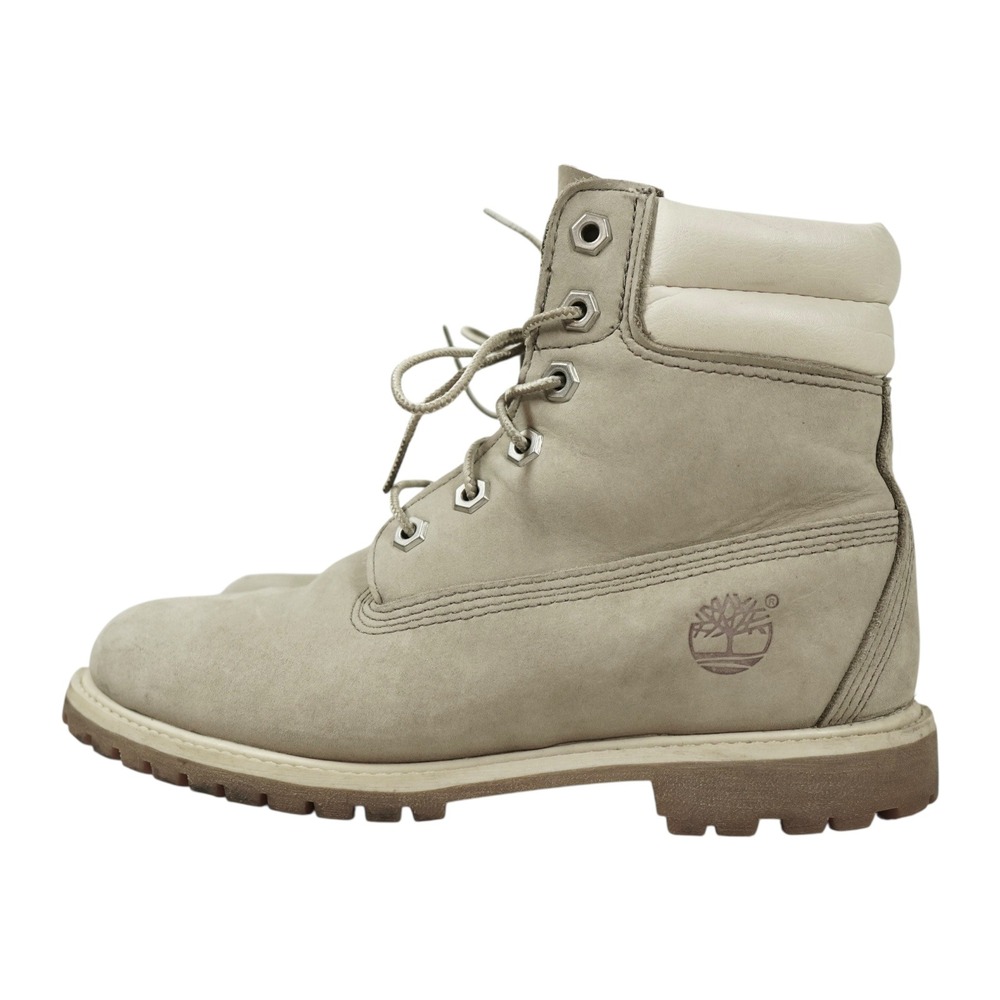 Timberland 6" Premium Boot Women 7M Grey Nubuck Waterproof Lug Double Collar